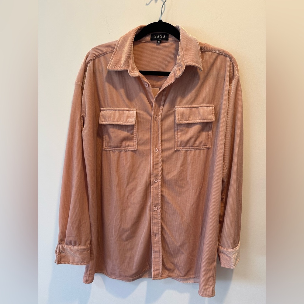 Masa Shimmery Pink Velvet Corduroy Button Down Shirt Size M